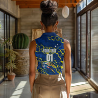 Personalized Curacao Football Women Sleeveless Polo Shirt Caribbean Splash Paint Soccer Graphic