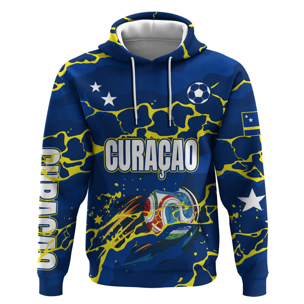 Personalized Curacao Football Zip Hoodie Caribbean Splash Paint Soccer Graphic