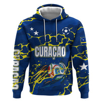 Personalized Curacao Football Zip Hoodie Caribbean Splash Paint Soccer Graphic