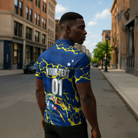 Personalized Curacao Football Zipper Polo Shirt Caribbean Splash Paint Soccer Graphic