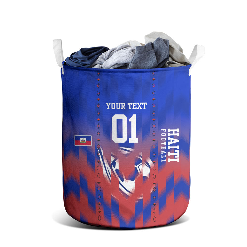 Personalized Haiti Football Laundry Basket Brush Stroke Soccer Graphic Flag Colors