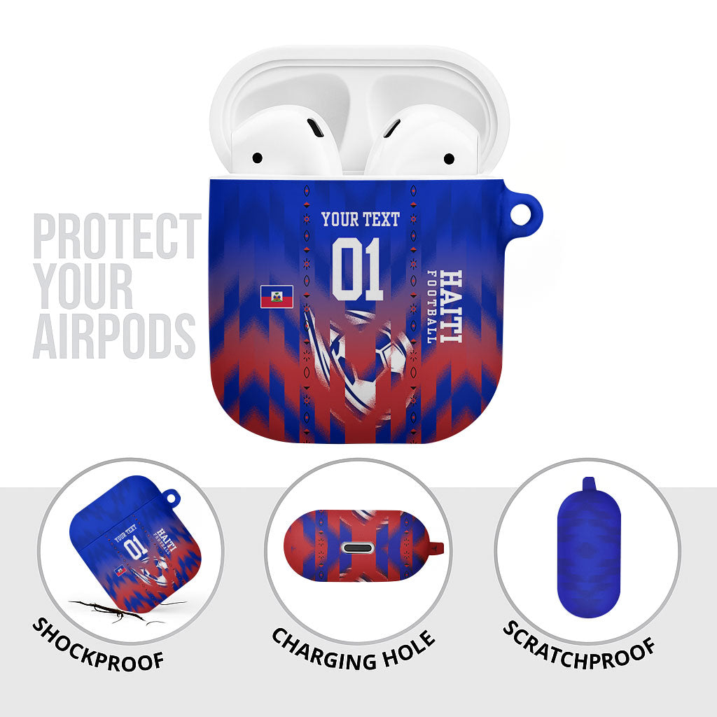 Personalized Haiti Football AirPods Case Brush Stroke Soccer Graphic Flag Colors