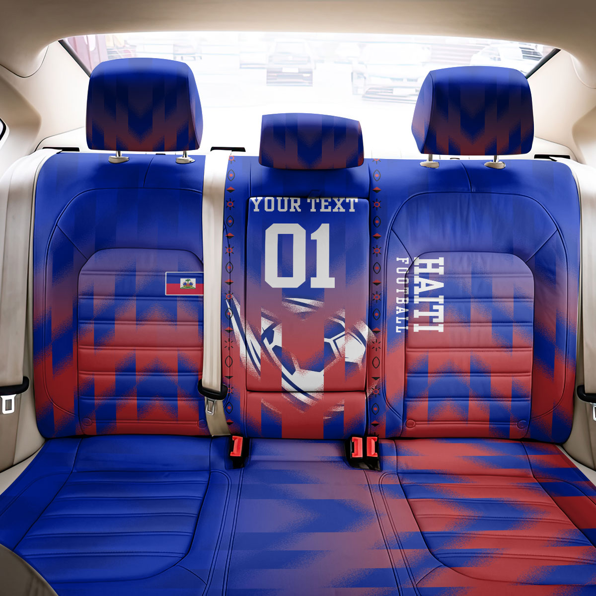 Personalized Haiti Football Back Car Seat Cover Brush Stroke Soccer Graphic Flag Colors