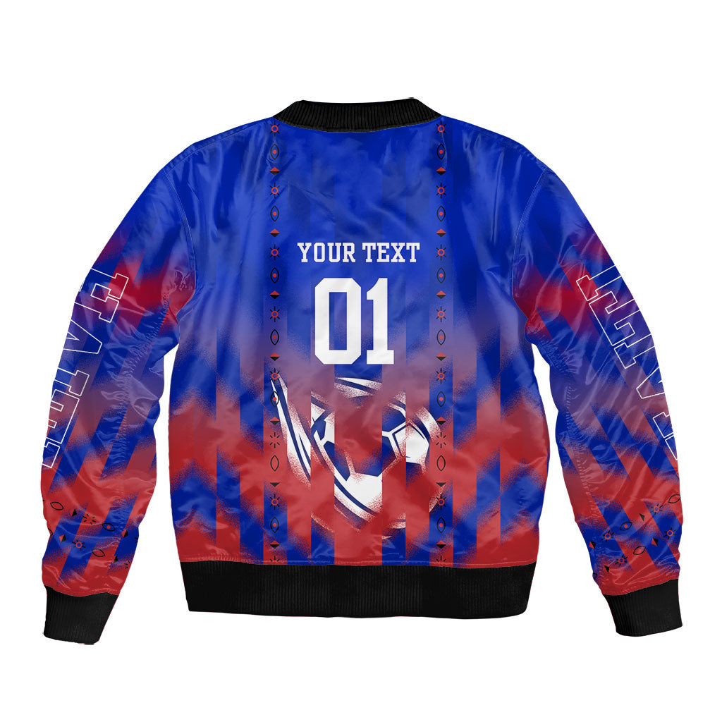 Personalized Haiti Football Bomber Jacket Brush Stroke Soccer Graphic Flag Colors
