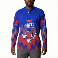 Personalized Haiti Football Button Sweatshirt Brush Stroke Soccer Graphic Flag Colors
