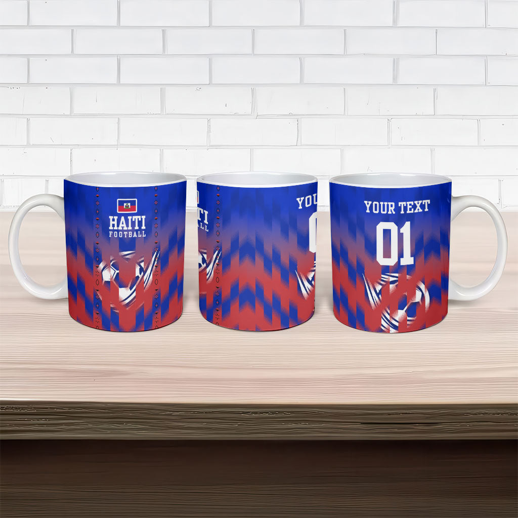 Personalized Haiti Football Ceramic Mug Brush Stroke Soccer Graphic Flag Colors