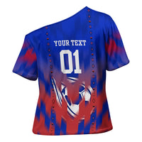 Personalized Haiti Football Cross Shoulder Shirt Brush Stroke Soccer Graphic Flag Colors