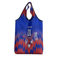 Personalized Haiti Football Grocery Bag Brush Stroke Soccer Graphic Flag Colors