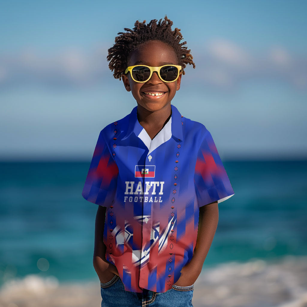 Personalized Haiti Football Kid Hawaiian Shirt Brush Stroke Soccer Graphic Flag Colors