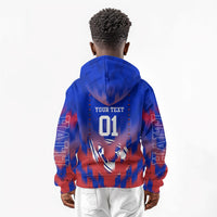 Personalized Haiti Football Kid Hoodie Brush Stroke Soccer Graphic Flag Colors