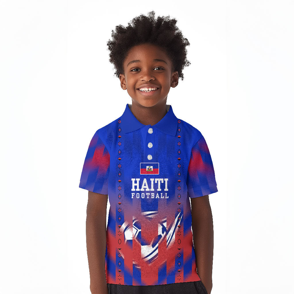 Personalized Haiti Football Kid Polo Shirt Brush Stroke Soccer Graphic Flag Colors
