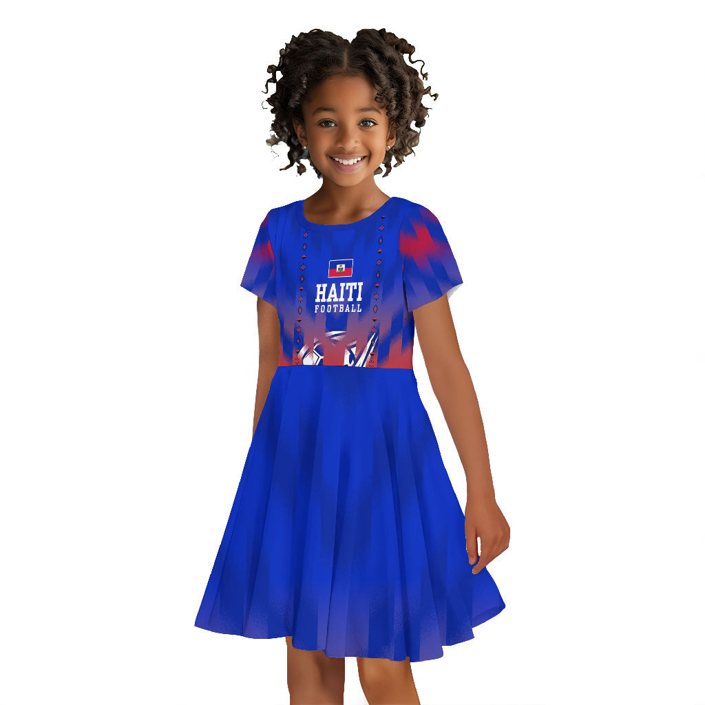 Personalized Haiti Football Kid Short Sleeve Dress Brush Stroke Soccer Graphic Flag Colors