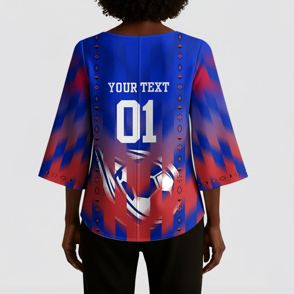 Personalized Haiti Football Kimono Sleeve Blouse Brush Stroke Soccer Graphic Flag Colors
