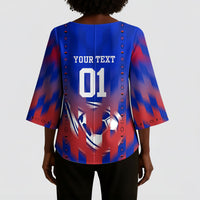 Personalized Haiti Football Kimono Sleeve Blouse Brush Stroke Soccer Graphic Flag Colors