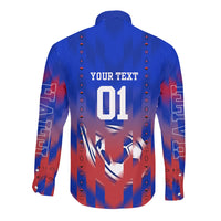 Personalized Haiti Football Long Sleeve Button Shirt Brush Stroke Soccer Graphic Flag Colors