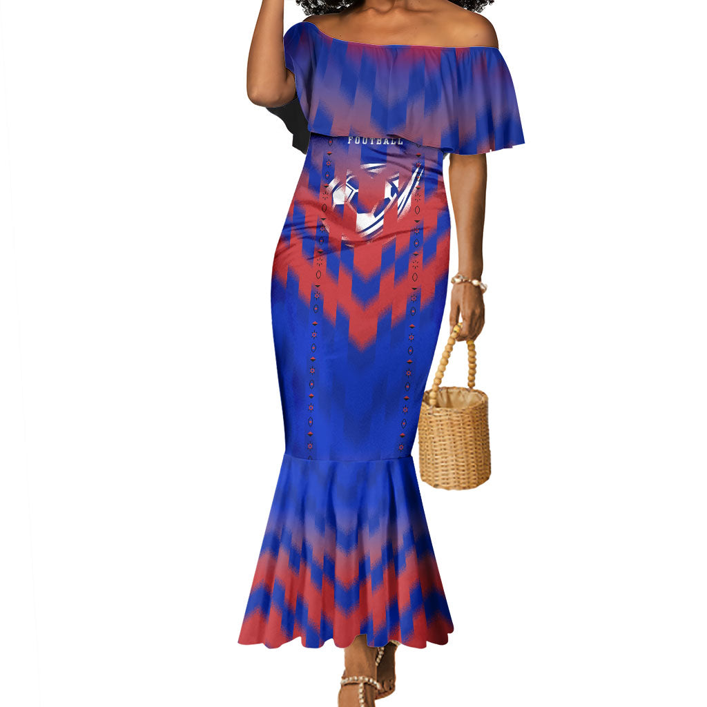 Personalized Haiti Football Mermaid Dress Brush Stroke Soccer Graphic Flag Colors