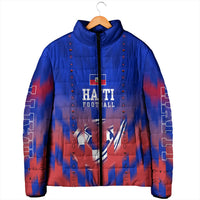 Personalized Haiti Football Padded Jacket Brush Stroke Soccer Graphic Flag Colors