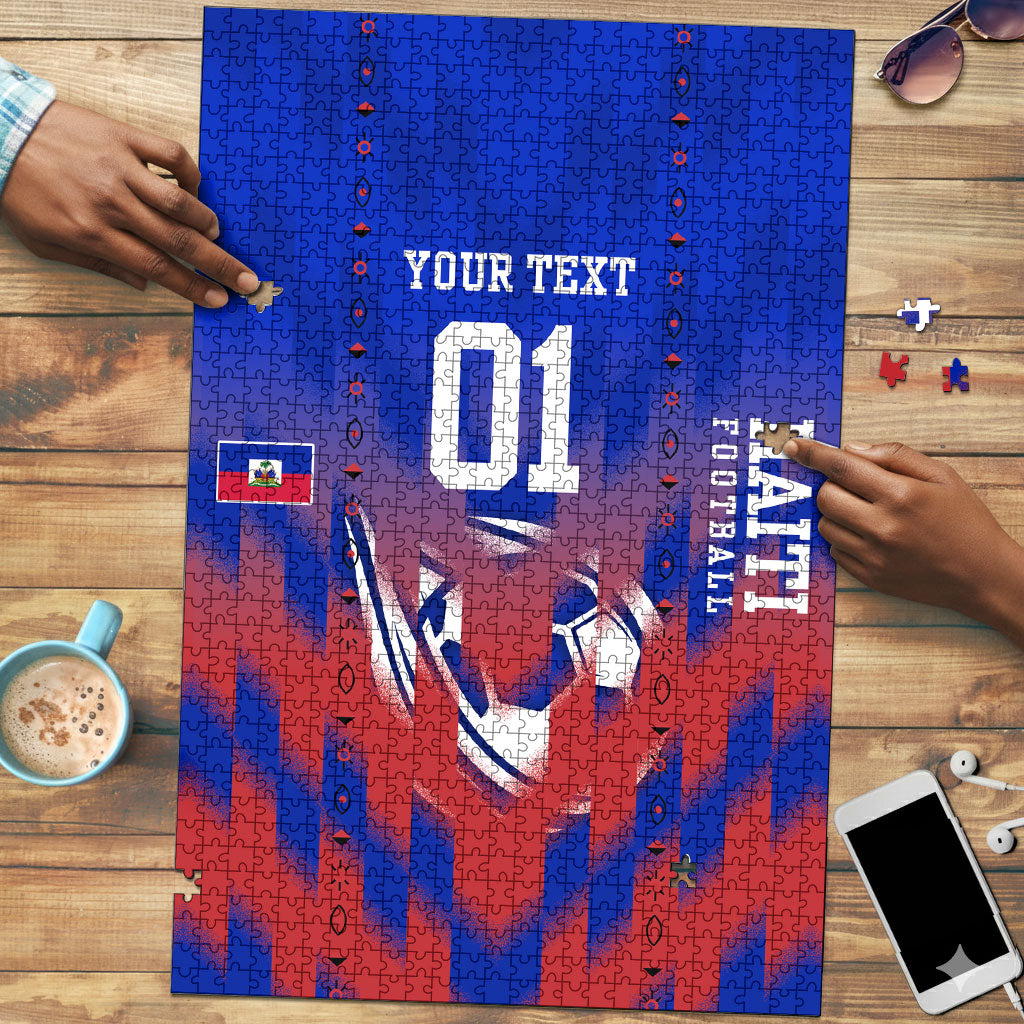 Personalized Haiti Football Puzzle Brush Stroke Soccer Graphic Flag Colors