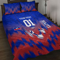 Personalized Haiti Football Quilt Bed Set Brush Stroke Soccer Graphic Flag Colors