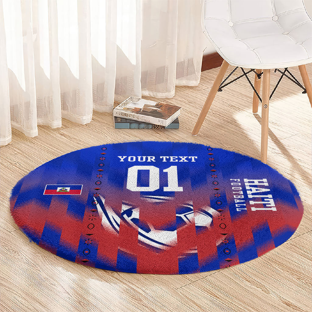 Personalized Haiti Football Round Carpet Brush Stroke Soccer Graphic Flag Colors