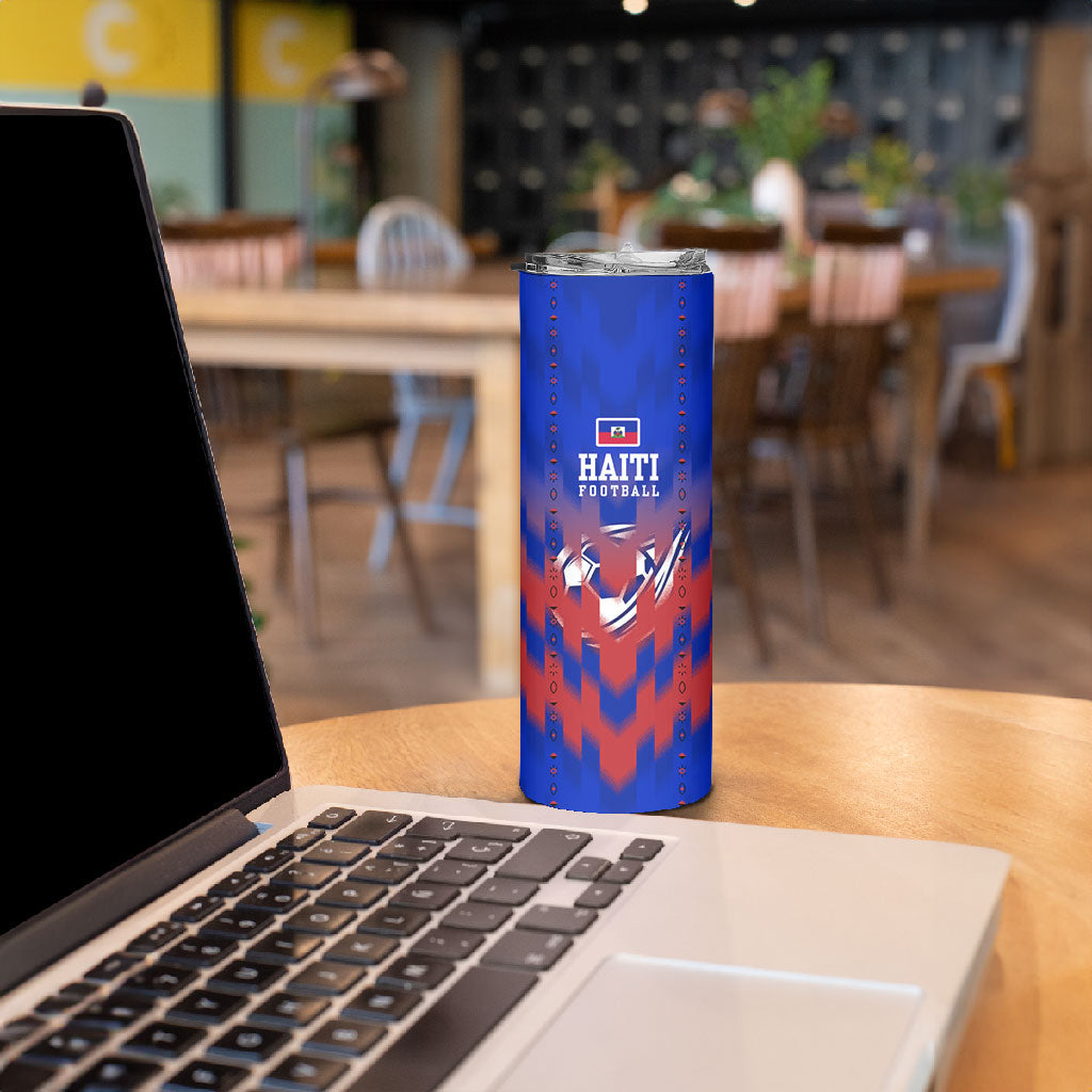 Personalized Haiti Football Skinny Tumbler Brush Stroke Soccer Graphic Flag Colors