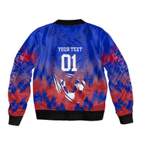 Personalized Haiti Football Sleeve Zip Bomber Jacket Brush Stroke Soccer Graphic Flag Colors