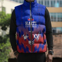 Personalized Haiti Football Sleeveless Puffer Jacket Brush Stroke Soccer Graphic Flag Colors