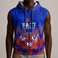 Personalized Haiti Football Sleeveless Zip Hoodie Brush Stroke Soccer Graphic Flag Colors