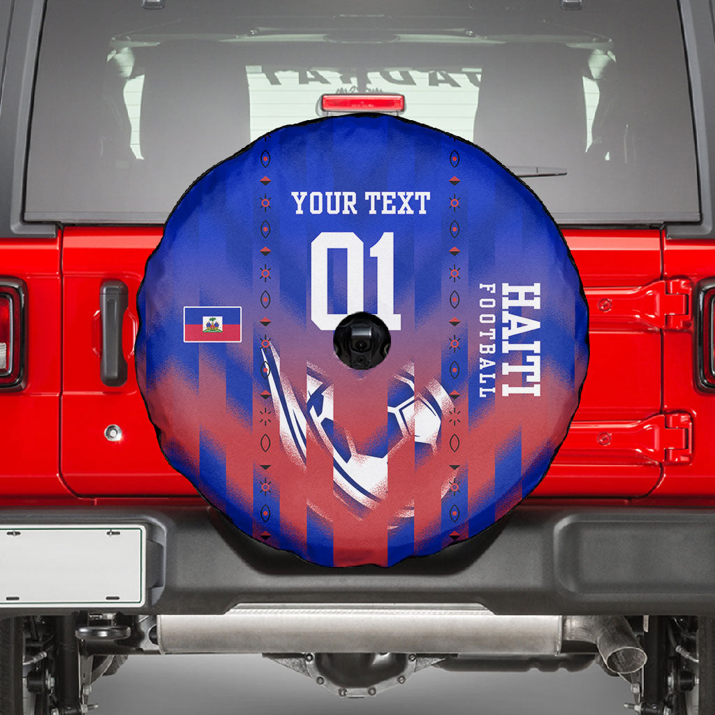 Personalized Haiti Football Spare Tire Cover Brush Stroke Soccer Graphic Flag Colors