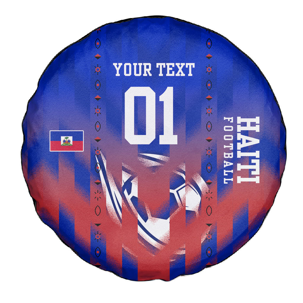 Personalized Haiti Football Spare Tire Cover Brush Stroke Soccer Graphic Flag Colors
