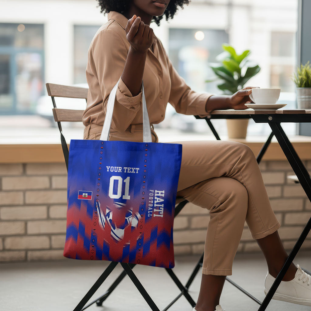 Personalized Haiti Football Tote Bag Brush Stroke Soccer Graphic Flag Colors