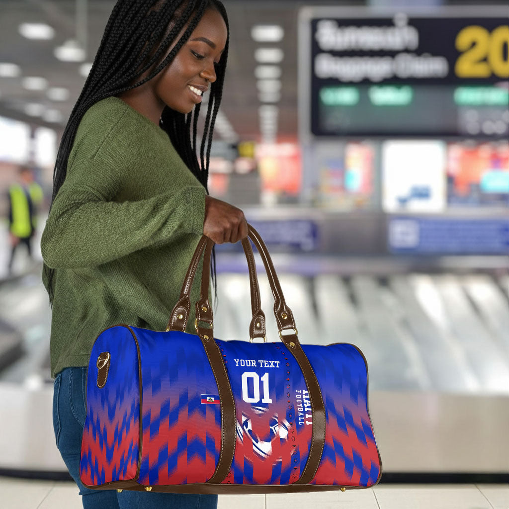 Personalized Haiti Football Travel Bag Brush Stroke Soccer Graphic Flag Colors