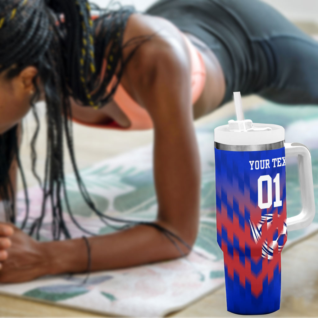 Personalized Haiti Football Tumbler With Handle Brush Stroke Soccer Graphic Flag Colors