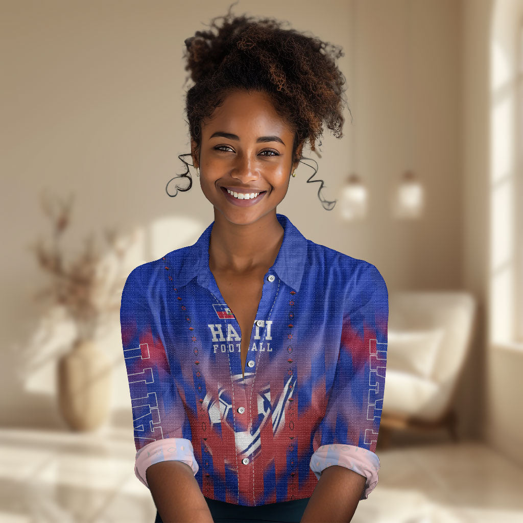 Personalized Haiti Football Women Casual Shirt Brush Stroke Soccer Graphic Flag Colors