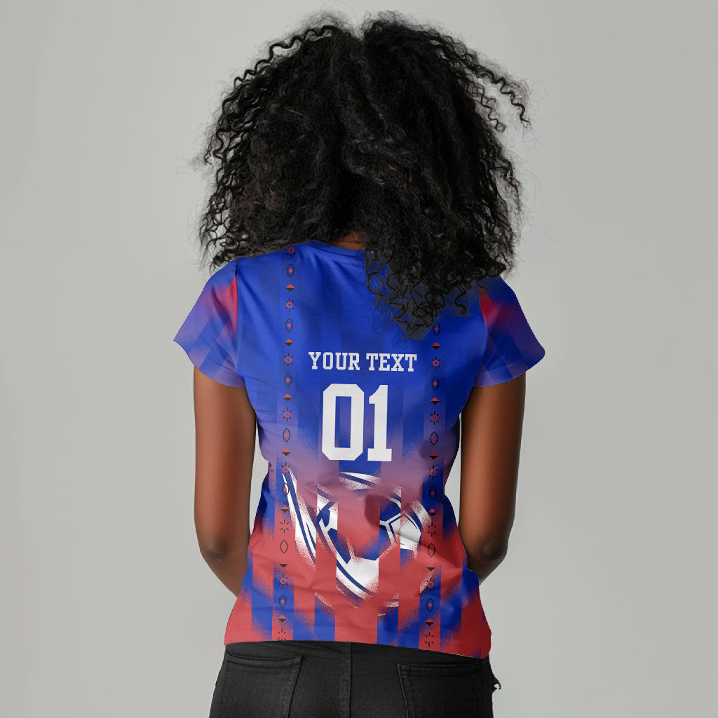 Personalized Haiti Football Women V-Neck T-Shirt Brush Stroke Soccer Graphic Flag Colors