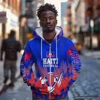 Personalized Haiti Football Zip Hoodie Brush Stroke Soccer Graphic Flag Colors