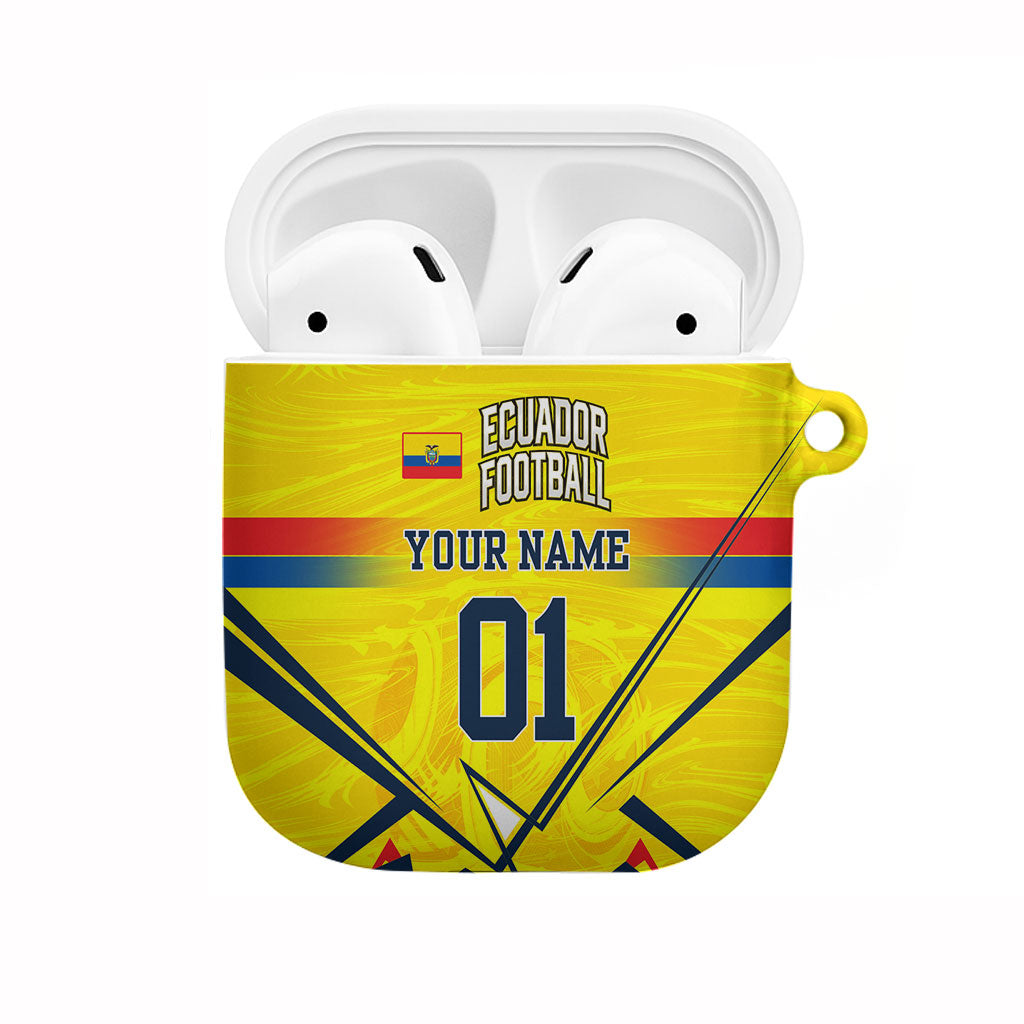 Personalized Ecuador Football AirPods Case Dynamic Line Soccer Graphic Flag Colors