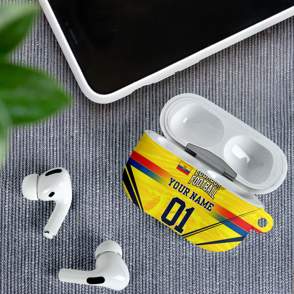 Personalized Ecuador Football AirPods Case Dynamic Line Soccer Graphic Flag Colors