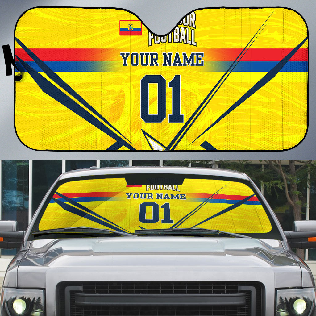 Personalized Ecuador Football Auto Sun Shade Dynamic Line Soccer Graphic Flag Colors
