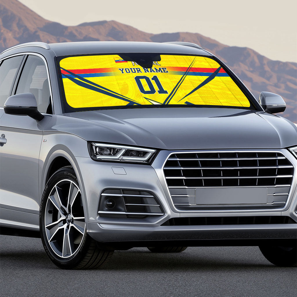 Personalized Ecuador Football Auto Sun Shade Dynamic Line Soccer Graphic Flag Colors