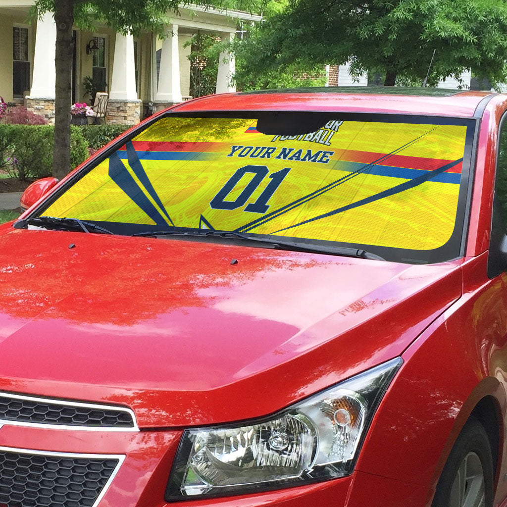 Personalized Ecuador Football Auto Sun Shade Dynamic Line Soccer Graphic Flag Colors