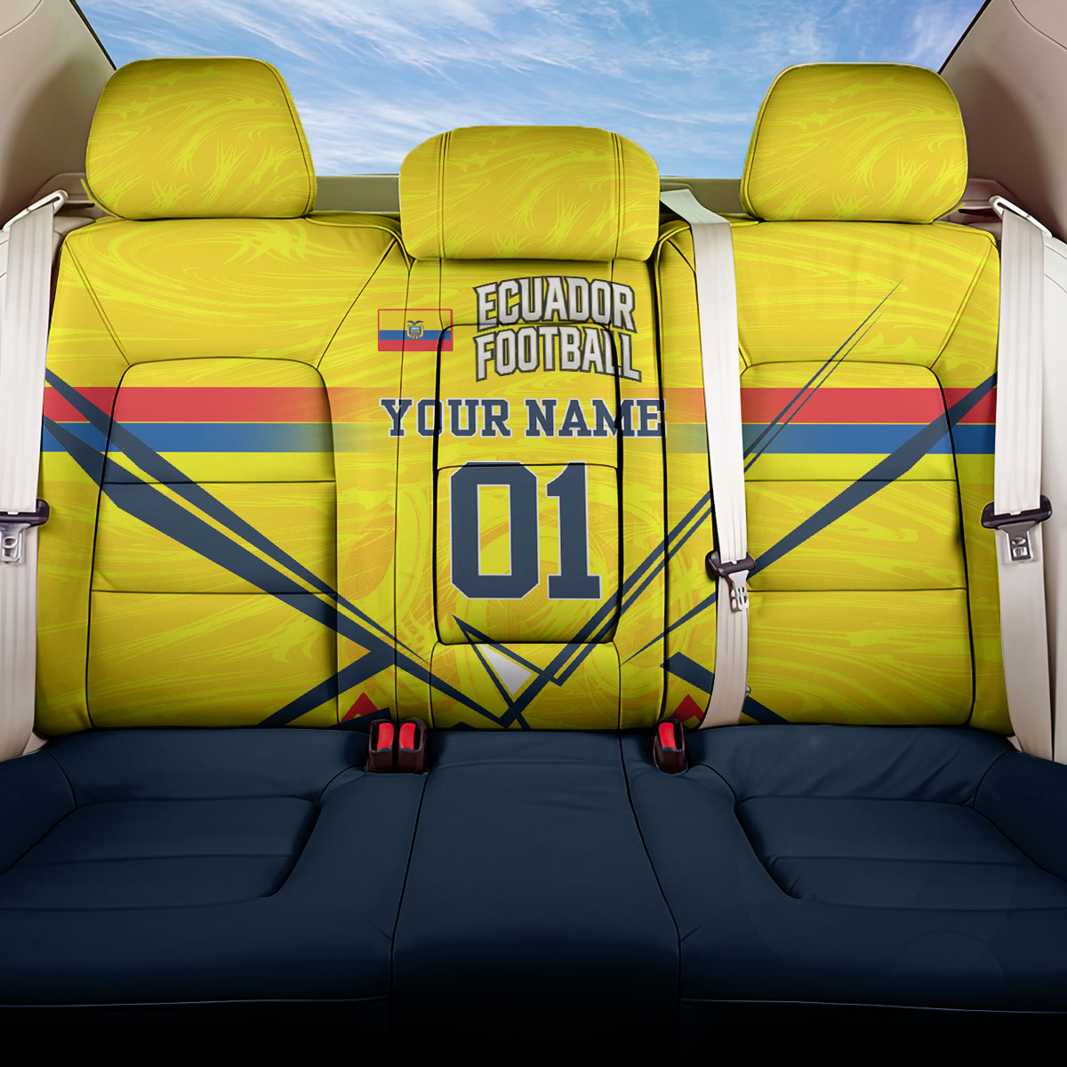 Personalized Ecuador Football Back Car Seat Cover Dynamic Line Soccer Graphic Flag Colors