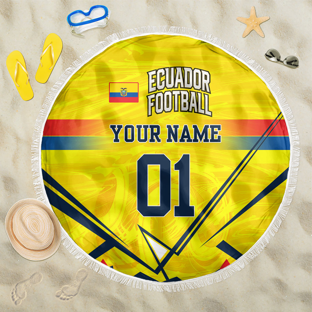 Personalized Ecuador Football Beach Blanket Dynamic Line Soccer Graphic Flag Colors