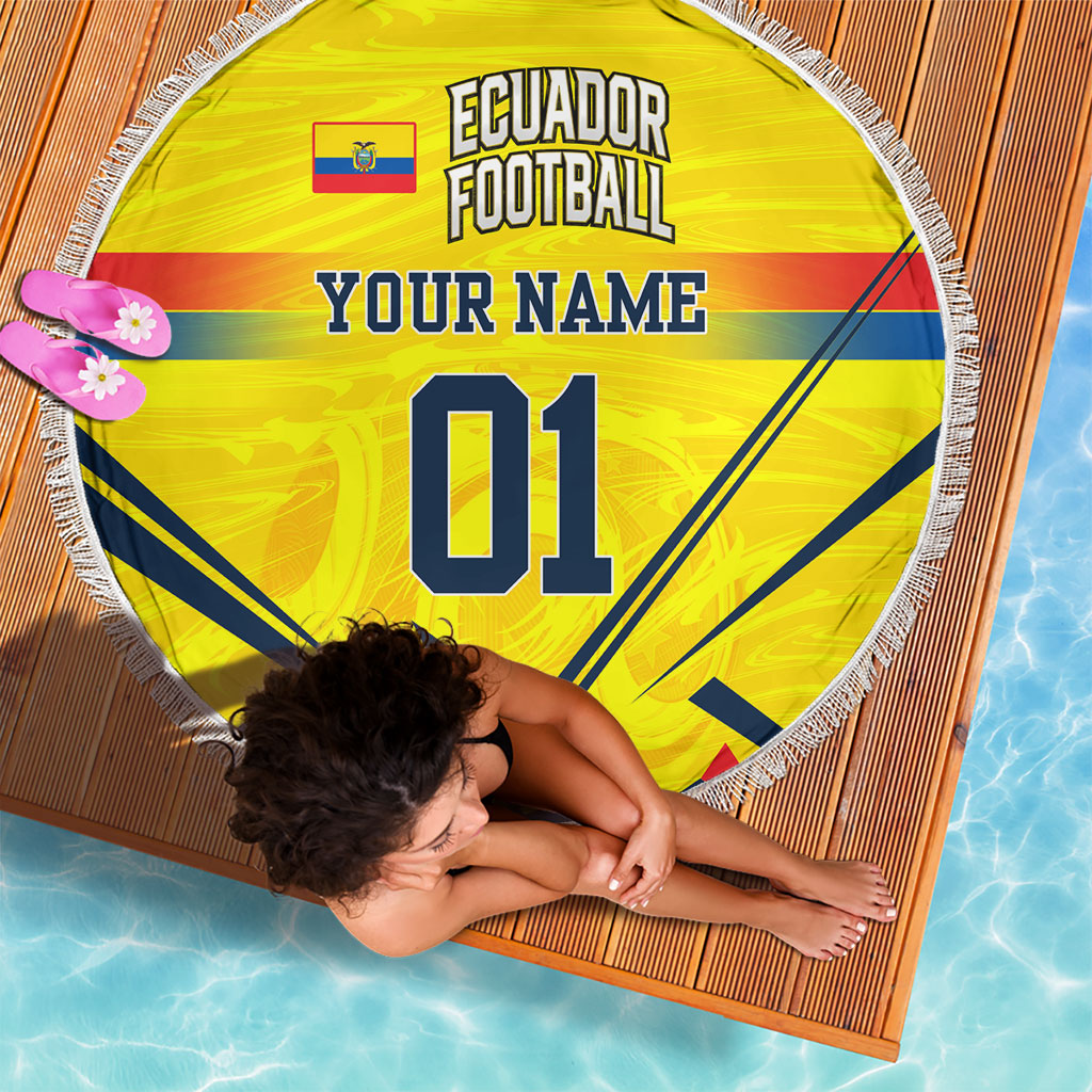 Personalized Ecuador Football Beach Blanket Dynamic Line Soccer Graphic Flag Colors
