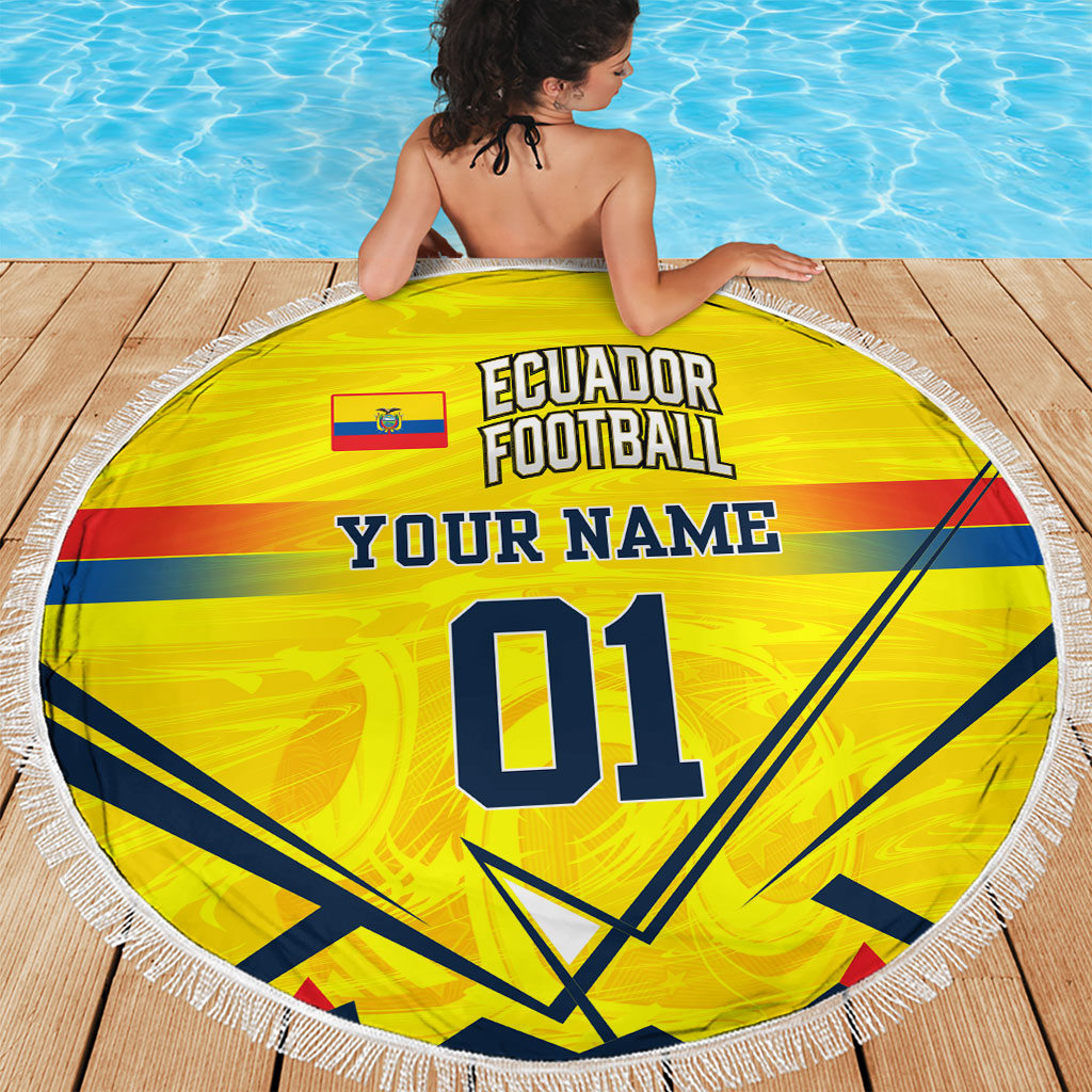 Personalized Ecuador Football Beach Blanket Dynamic Line Soccer Graphic Flag Colors