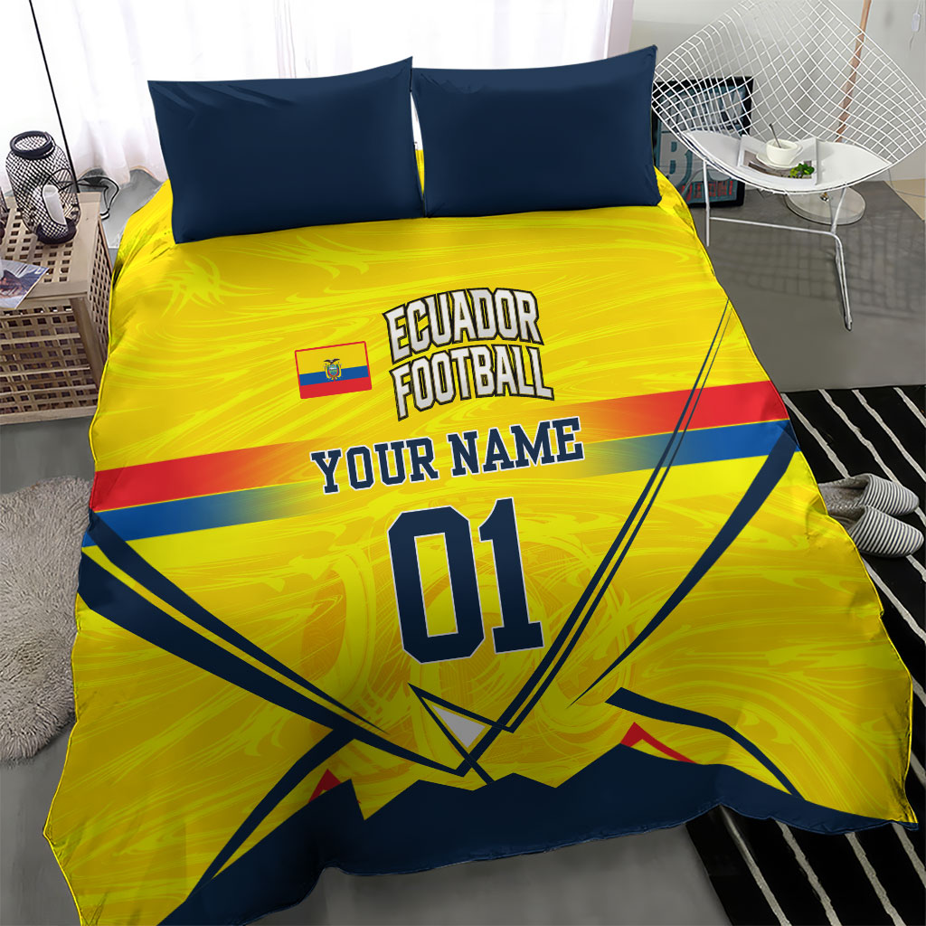 Personalized Ecuador Football Bedding Set Dynamic Line Soccer Graphic Flag Colors