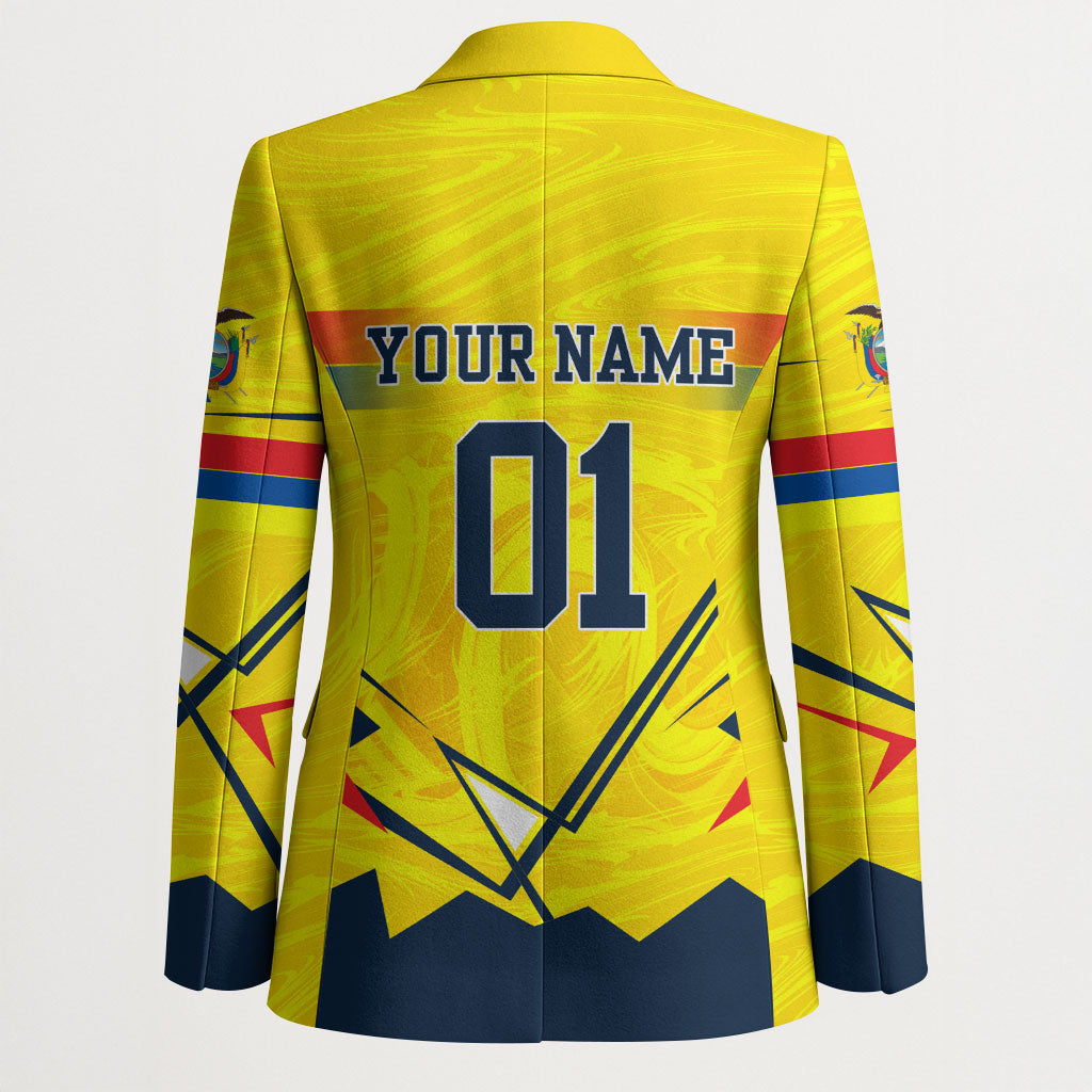 Personalized Ecuador Football Blazer Dynamic Line Soccer Graphic Flag Colors