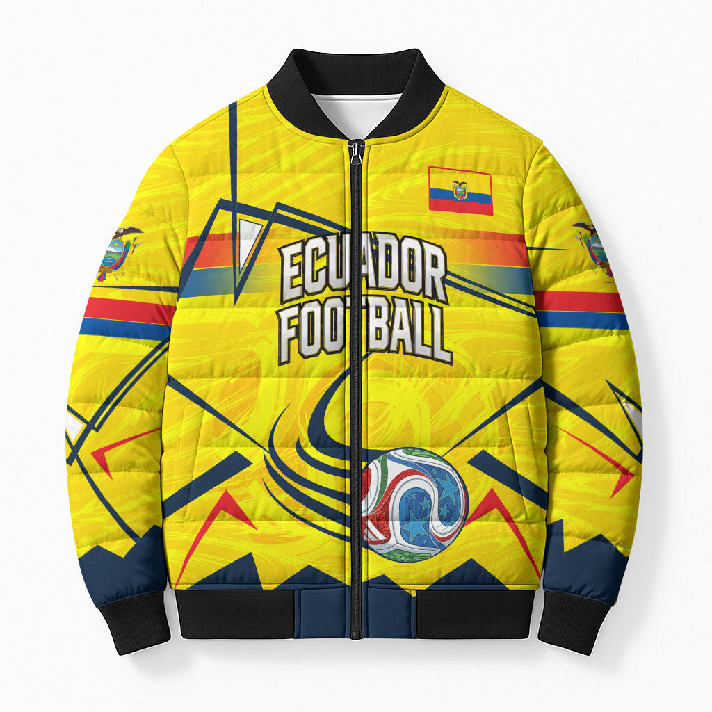 Personalized Ecuador Football Bomber Puffer Jacket Dynamic Line Soccer Graphic Flag Colors