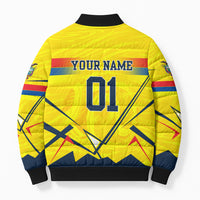 Personalized Ecuador Football Bomber Puffer Jacket Dynamic Line Soccer Graphic Flag Colors