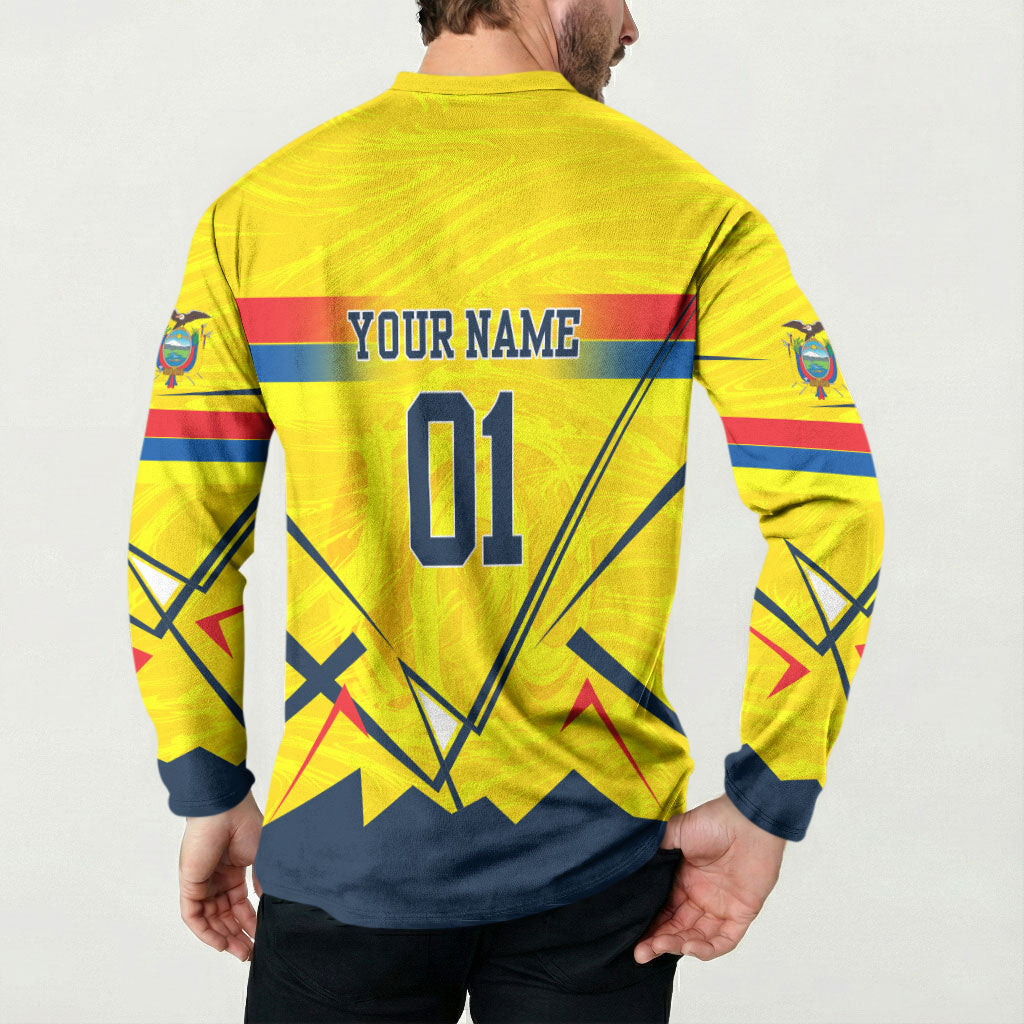 Personalized Ecuador Football Button Sweatshirt Dynamic Line Soccer Graphic Flag Colors